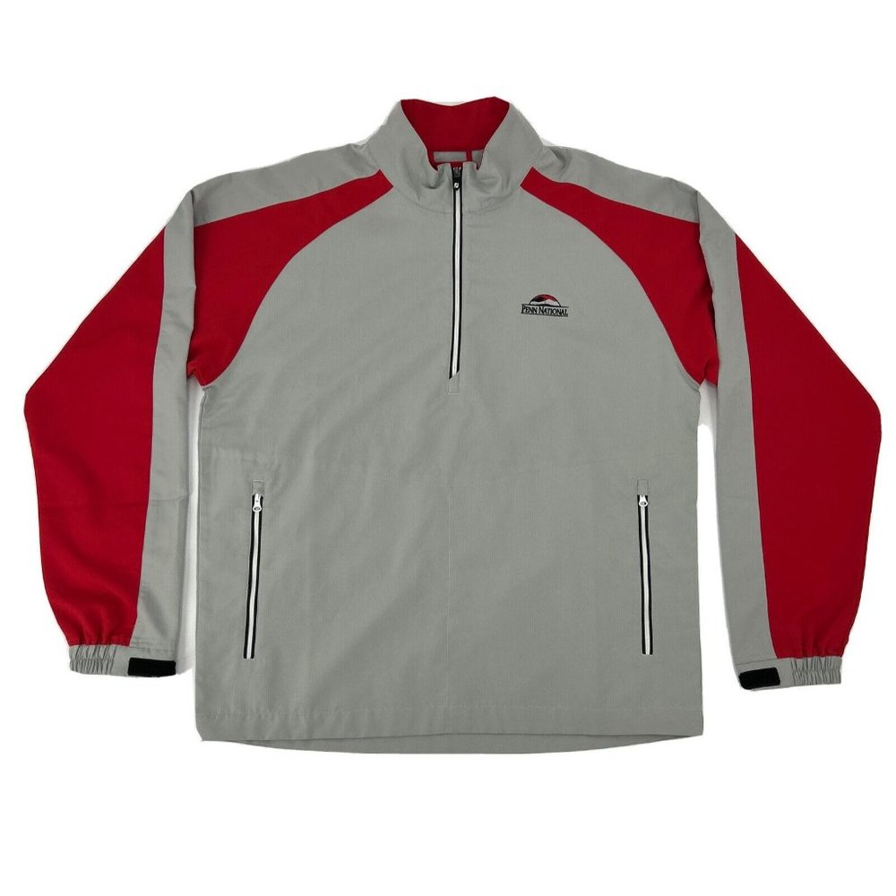 FootJoy‎ Jacket Men's M Gray Red Long Sleeve Pullover 1/2 Zip Penn National Golf